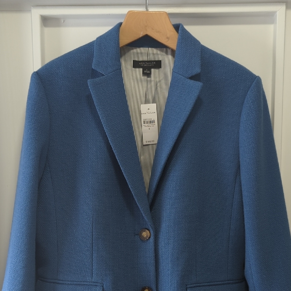 Ann Taylor Tweed Blue Blazer Jacket Size 8 - Picture 8 of 13